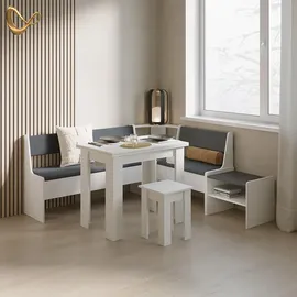livinity® Eckbankgruppe Tiberio Weiß, 180 x 120 cm mit Tisch