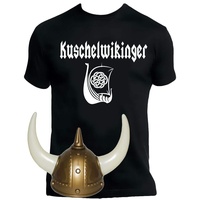 Coole-Fun-T-Shirts Wikinger Kostüm Set Kuschelwikinger T-Shirt + Wikingerhelm Schwarz Gr.5XL