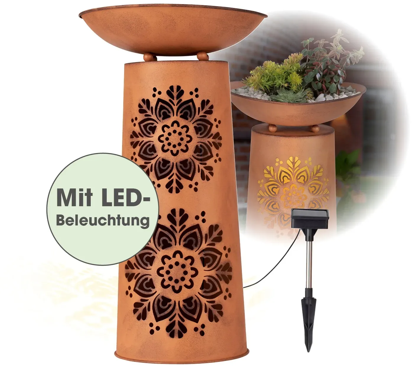 EASYmaxx LED-Dekosäule Rost-Optik Mandala rund