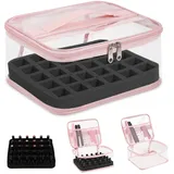 Nagellack Aufbewahrung für 30 Flaschen,Transparenter Nagellack Organizer & Kosmetikkoffer aus spritzwassergeschütztem PVC mit Flex‐Schwammeinsatz,ideal für Zuhause & unterwegs
