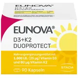 EUNOVA D3 + K2 DuoProtect 1000 I.E. - Hochdosiertes Vitamin D3 + K2 für starke Knochen & Immunsystem Ohne Gluten, Laktose & Konservierungsstoffe, Vegetarisch, 90 Kapseln