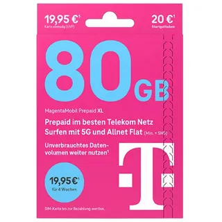 Telekom MagentaMobil Prepaid XL Simkarte mit 20 € Startguthaben Prepaidkarte, (EU-Roaming inkl. CH/GB, 20 € Startguthaben)