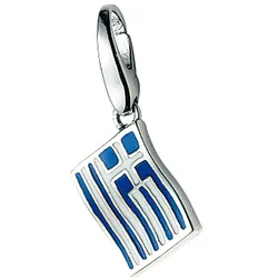 Charm-Einhänger "Griechenland-Flagge, Silber 925", bunt, GIORGIO MARTELLO MILANO, Charms, Damen, Silber 925 (Sterlingsilber)