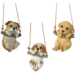 Decoris 1 Dekofigur Hündchen mit Schaukel 15cm Keramik Dekohund Keramikfigur Hundewelpe Hund Frühlingsdeko Gartendeko Tierfigur