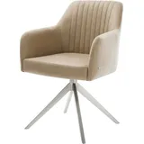 DeLife Polsterstuhl Greg-Flex, Kreuzgestell breit Edelstahl Mikrofaser Beige Vintage 360° drehbar Wip beige|weiß 56 cm x 87 cm x 58 cm