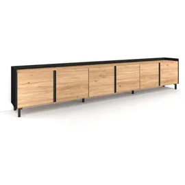 SKRAUT HOME Lowboard 309x61x35 cm Eiche Schwarz Holzwerkstoff