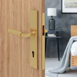 MS Beschläge Langschildgarnitur Baustil Türdrücker Messing Optik Profilzylinder