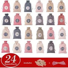 luxuskollektion Adventskalender zum Selbst Befüllen 24 Stoffsäckchen für Kinder