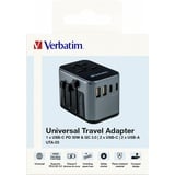 Verbatim Ladeadapter, Universal Travel, UTA-03, schwarz 100-250V, 2x USB Typ-A, 3x USB Typ-C, PD/QC, Retail