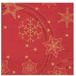 DUNI Zelltuch Serviette 24x24cm 1/4F. Star Shine Red
