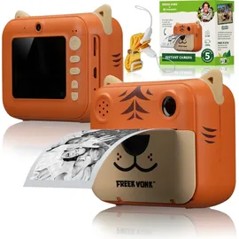 Bresser Freek Vonk x Bresser Kinder-Sofortbildkamera Tigerdesign, Front- und Rückkamera, 93x73x44 mm
