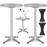 Kesser KESSER® 2in1 Stehtisch Bistrotisch Aluminium Edelstahlplatte höhenverstellbar 70cm / 115cm Partytisch Tisch In- & Outdoor Hochzeit Empfangstisch 4 Standfüße und Regencover