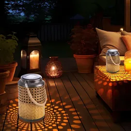 ETC Shop Outdoorleuchte Solar Laterne Außen Boho Deko Solarleuchte Solarlaternen für Außen Garten, hängend stehend, led, DxH 12 x 16 cm, 2er Set