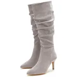 LASCANA Slouchy modischer Raffung vegan beige Damen Reißverschlussstiefel