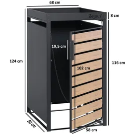 Zelsius Mülltonnenbox mit Pflanzdach, für 1 Mülltonne, Anthrazit RAL 7016, Tür in Holzoptik