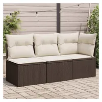 vidaXL Gartensofa mit Kissen 3-Sitzer Braun Poly Rattan