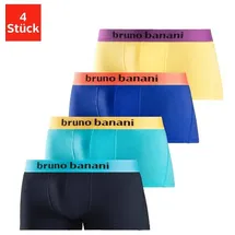 bruno banani Hipster, (Packung, 4 St.), knapp sitzende Boxershorts mit Logo Webbund aus Baumwollmischung Bruno Banani gelb, royalblau, türkis, navy