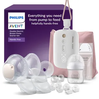 AVENT Hands-Free-Milchpumpen-Starter-Set, Motor in Krankenhausqualität, spiegelt den Trinkrhythmus des Babys wider, bis zu 85 Pumpbewegungen pro Minute, Modell SCD553/11