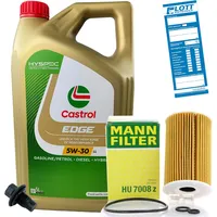 MANN Ölfilter + 5L Castrol Edge LL 5W-30 Motoröl + Schraube passend für VW 504.00 507.00