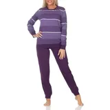 Normann Pyjama Damen Frottee Schlafanzug mit Bündchen in elegantem Streifendesign lila 60-62