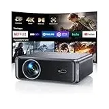 Smart Beamer, Autofokus/Trapezkorrektur 1000 ANSI Beamer 4K Unterstützt, WiFi6 Bluetooth Full HD 1080P Mini Projektor 4K Heimkino/Outdoor für Handy/PC