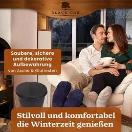 black-oak Ascheeimer Vesuvio Metall 20L mit Deckel Schwarz