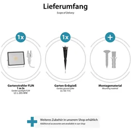 ledscom.de LED Gartenstrahler Aluminium 9,0 cm inkl. Erdspieß & Stecker weiß