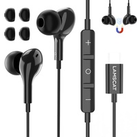 LAMSCAT USB C Kopfhörer mit Mikrofon, In Ear Kopfhörer mit Kabel,Magnetische Stereo und Lautstärkeregler für Samsung,Huawei, für iPhone 15 Google Pixel,Xiaomi,One Plus,usw- Schwarz