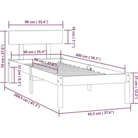 vidaXL Massivholzbett 90 x 200 cm Weiß