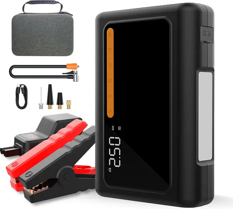 [Sommerangebote - mit Next-Day-Lieferung] GOKKCL GK01 All-in-One Auto Starthilfe 52,5 Wh PD 60 W 12 V Natrium-Ionen-Akku mit Luftpumpe & Dual-LED-Licht für Auto