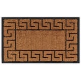 Relaxdays Fußmatte, 45x75 cm, griechisches Muster, Gummi & Kokos, rutschfest, Türvorleger, innen & außen, Natur/schwarz