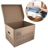 IDEA HOME 6er SET Umzugskarton Movebox Archivkarton Aufbewahrungsbox Aus Pappe Mit Deckel Sehr Stabil Verpackungskarton mit einer Tragkraft von 30 kg Größe: 431x333x294mm, Braun