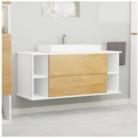 GARLIVO Waschbeckenunterschrank GLA-120 mit Schubladen, Badezimmer Waschtischunterschrank, Eiche Breite 120 cm, Soft-Close, Push-to-Open/ Tip-On, Hängend braun|weiß