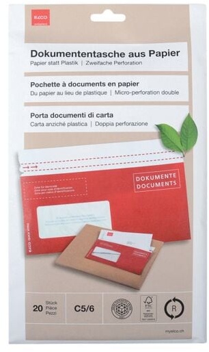 Dokumententasche aus Papier »Quick Vitro« mit Fenster C5/6 mit Haftklebung - 20 rot, ELCO, 23x11.4 cm