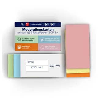 Magnetoplan Kommunikationskarten rechteckig, 500 Stück, sortiert, 200 x 100 mm, VE 500 BL