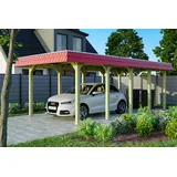 SKANHOLZ Walmdach Carport Spreewald 3,45 x 7,41 m rot mit EPDM-Dach und Pfostenanker