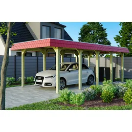 SKANHOLZ Walmdach Carport Spreewald 3,45 x 7,41 m rot mit EPDM-Dach und Pfostenanker
