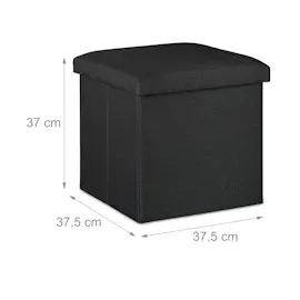 Relaxdays Sitzhocker mit Stauraum, faltbar, weich gepolstert, eckig, Stoff, Sitzwürfel, HBT 37 x 37,5 x 37,5 cm, schwarz,
