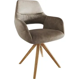 DeLife Esszimmerstuhl Yago-Flex mit Armlehnen Mikrofaser Taupe Vintage Holzgestell kantig Natur Taschenfederkern, Esszimmerstühle