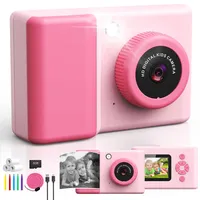 Ushining Sofortbildkamera Kinder, 1080P HD Kinderkamera Sofortbildkamera mit 32GB Karte & DruckerPapier 2,4 Zoll IPS Bildschirm DigitalKamera Geschenke für Jungen/Mädchen 3-12 Jahren (Rosa)