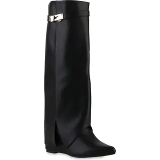 VAN HILL Damen Keilstiefel in Schwarz