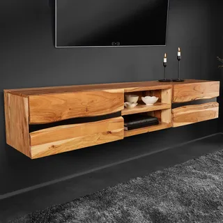 Hängendes TV-Lowboard AMAZONAS 160cm natur Akazie Massivholz Baumkante Metall