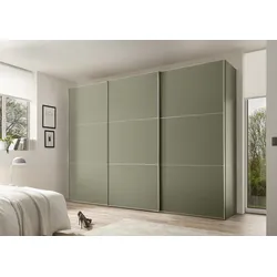 Schwebetürenschrank STAUD "Includo, kurze Lieferzeit: "Premium Variante in Weiß in 249cm Breite"", grün (dekor salbei), B:298cm H:222cm T:68cm, Holzwerkstoff, Schränke