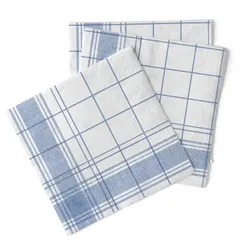 Mank Serviette aus Tissue - Nadeem in Blau, 33x33 cm, 100 Stück - Leinenstruktur Gitterstreifen Linien Struktur
