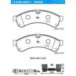 ATE Bremsbelagsatz, Scheibenbremse hinten rechts links mit Zubehör für IVECO 42555633 13.0460-4829.2