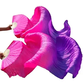 GBYUHAIJUN SchleierfäCher Farbverlauf,Bauchtanz-Fan Fächer aus Seidenstoff, 1 Paar, handgefertigt, Bauchtanzfächer Seide for Damen, Weiß + Grün, 180 x 90(19,120cm Imitation Silk)