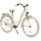 MILORD. 28 Zoll 3-Gang Creme Braun Komfort Fahrrad mit Gepäckträger Hollandrad Damenfahrrad Citybike Cityrad Retro Vintage