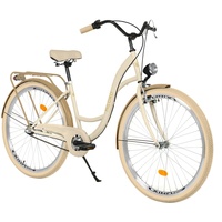 MILORD. 28 Zoll 3-Gang Creme Braun Komfort Fahrrad mit Gepäckträger Hollandrad Damenfahrrad Citybike Cityrad Retro Vintage