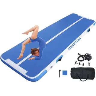 MEKETUM Air Turn Track Matte 3m 4m 5m 6m 2m Breit 20cm Hoch Turnen Matten Aufblasbar Gymnastikmatte Rutschfest Sportmatte für Zuhause/Training/Tumbling/Yoga/Outdoor/Fitness (Blau, 3m220)
