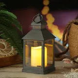 MARELIDA LED Laterne mit Kerze flackernd H: 23cm Batteriebetrieb grau